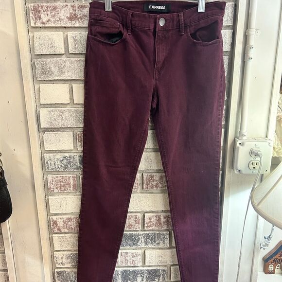 Express ladies 4 mid rise maroon denim leggings - Picture 1 of 7